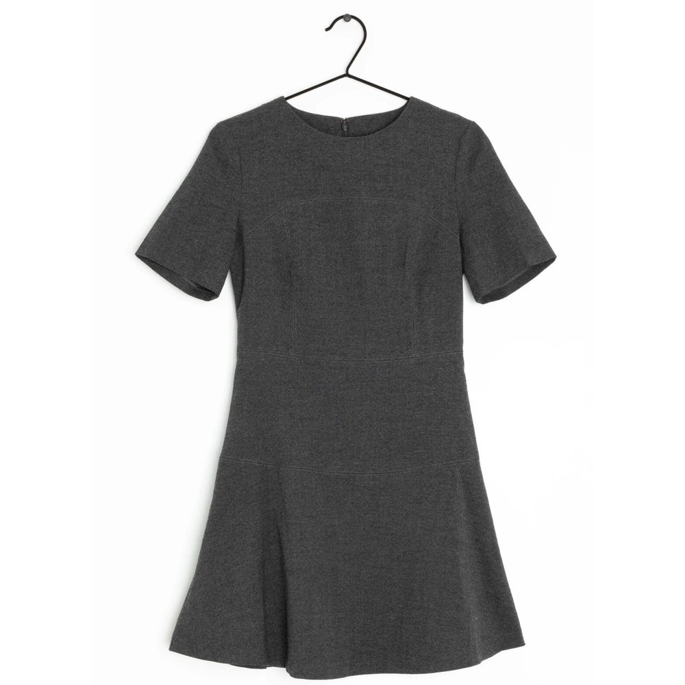 Mango Gray Short Sleeve Fit & Flare Structured Minimalist Dress SZ 2 Party Guest